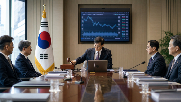 한국은행 금융통화위원회가 기준금리 인상을 결정하는 회의실 이미지