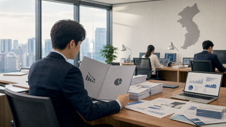 한국경제 연구 공백과 정책 판단 문제를 표현한 연구실 이미지